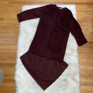 Anne Klein Skirt Jacket Set Maroon Burgundy Size 12 Career Outfit